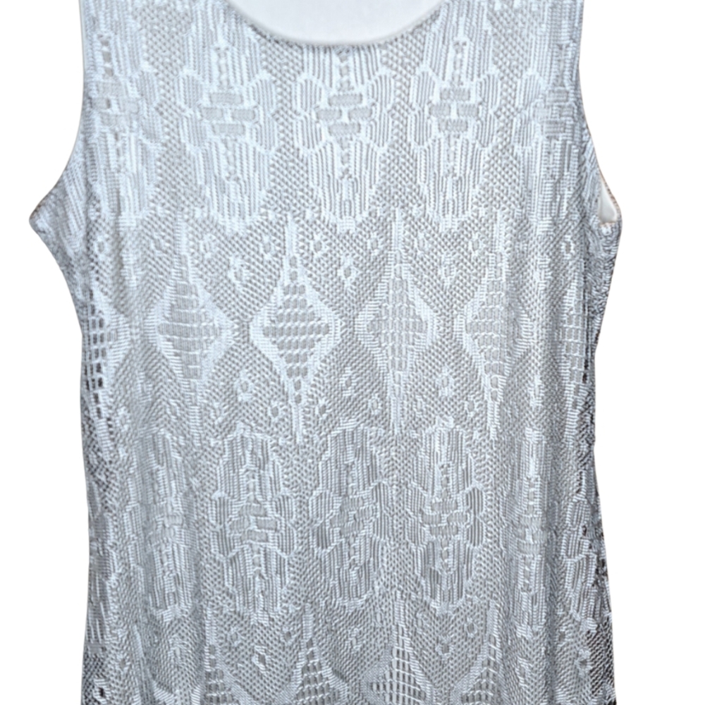 VENUS White and Gray Textured Sleeveless Dress